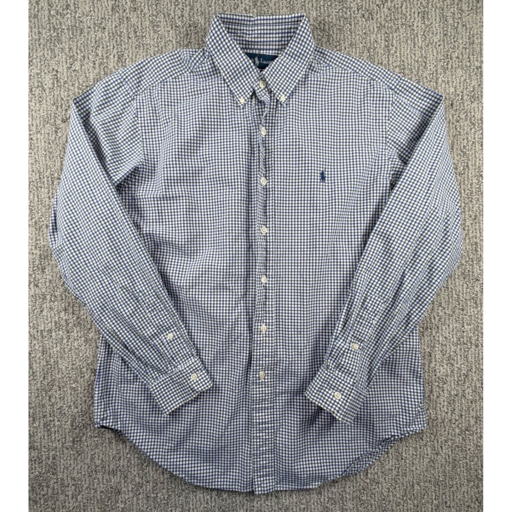 Ralph Lauren Button Down Men L Blue Green Gingham Classic Fit Long Sleeve